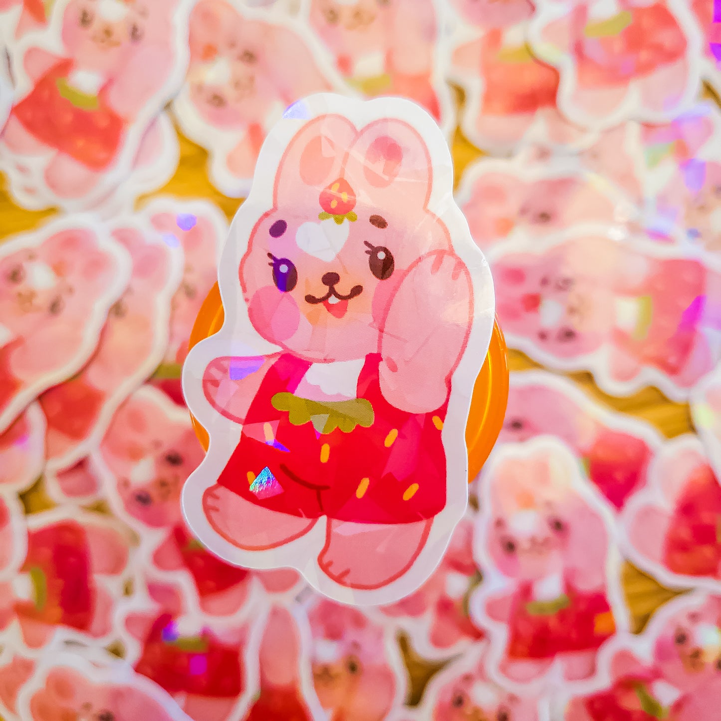 Strawbunny Holographic Sticker