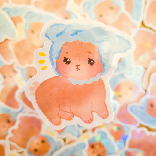 Funny Bunny Hat Holographic Sticker