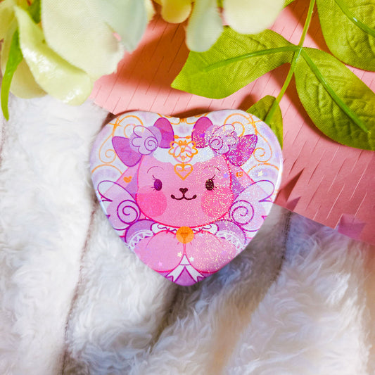 Holographic Honeybun Heart Button