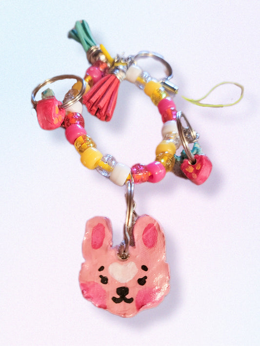 Funky Handmade Strawbunny Keychain (OOAK)