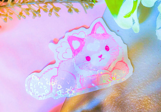 Valentine the Mythical Pink Cat Jumbo Holographic Sticker