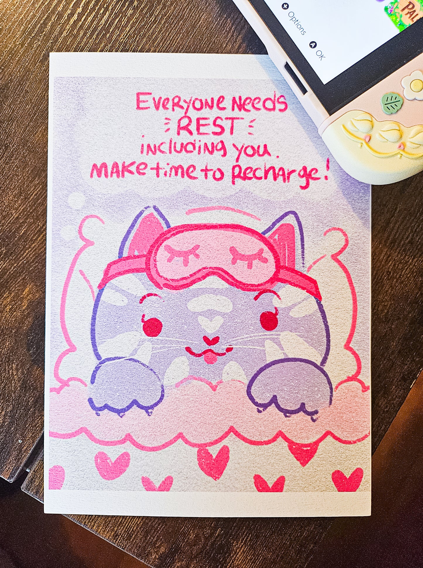 Rest Well Chip the Cat Positive Affirmation Mini Print