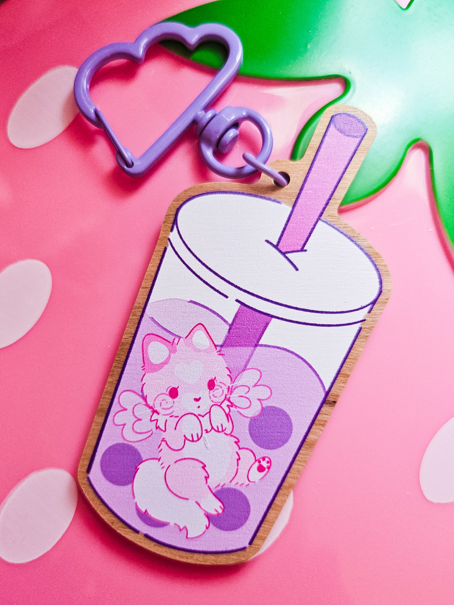 Valentine Taro Boba Wooden Keychain