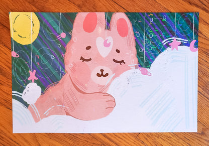 Large Snoozing Strawbunny Holographic Print