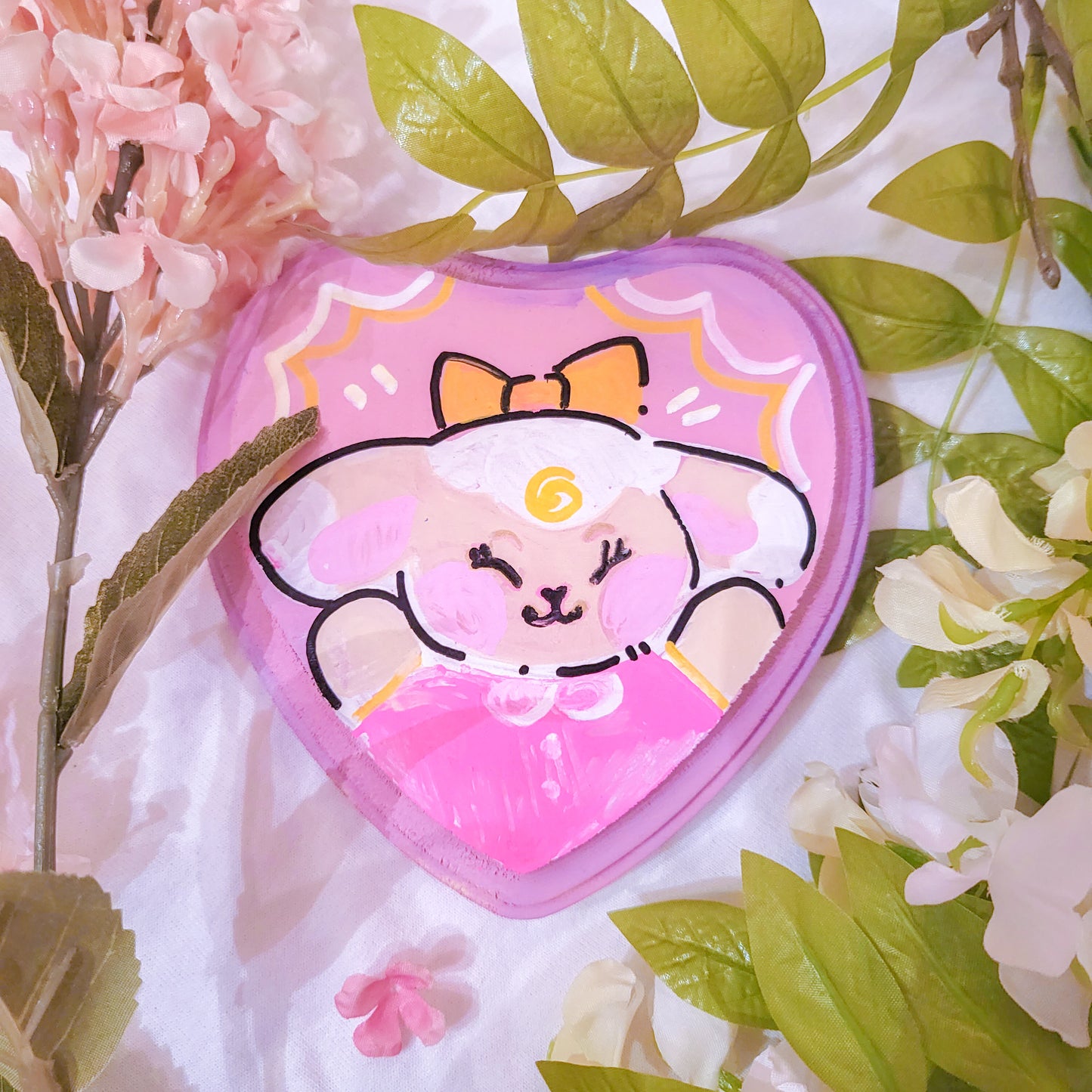 'Yippie Cutie Honeybun' Mini Heart Posca Wood Painting (Handmade)